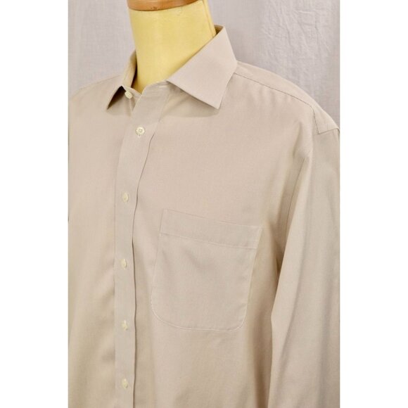 Jos A Bank Travelers Collection Men Tailored Fit Shirt Tan Pinstripe 16.5 32 VTG - Picture 1 of 12
